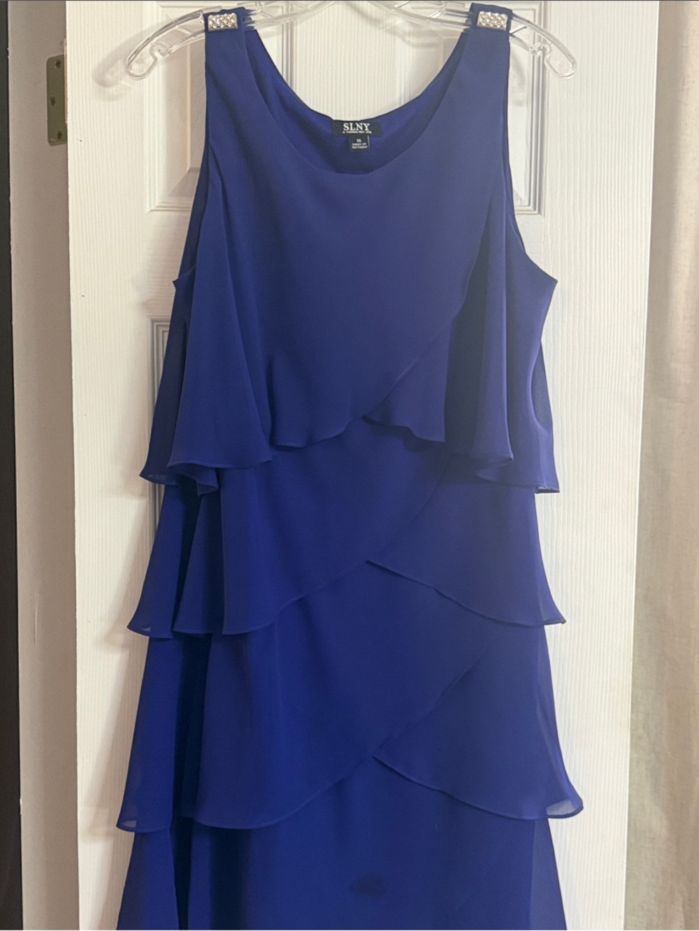 SLNY Cobalt Blue Tiered Ruffle Mini Dress
